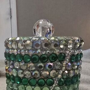 Crystal and Green Gem Candle Holder
